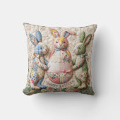 Vintage Easter Bunny Quilted Style Print クッション (正面)