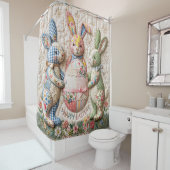 Vintage Easter Bunny Quilted Style Print シャワーカーテン (インサイチュ)
