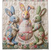Vintage Easter Bunny Quilted Style Print シャワーカーテン (正面)