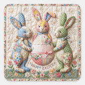 Vintage Easter Bunny Quilted Style Print スクエアシール (正面)