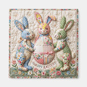 Vintage Easter Bunny Quilted Style Print マグネット (正面)
