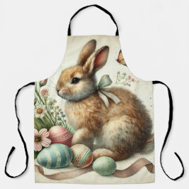 Vintage Easter Bunny Rabbit Egg Watercolor エプロン