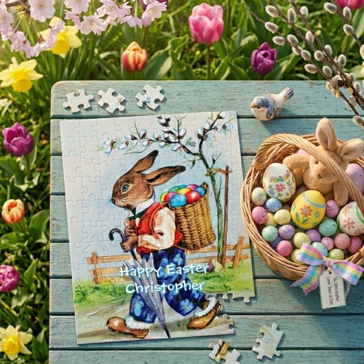 Vintage Easter Bunny Rabbit Kids Personalized ジグソーパズル