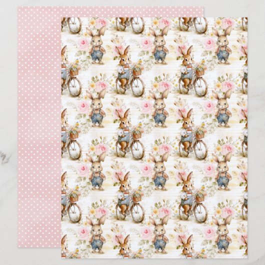 Vintage Easter Bunny Scrapbook Paper (正面/裏面)