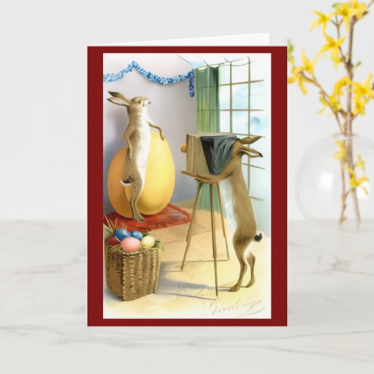 Vintage Easter Bunny Spring カード (黄色い花)