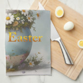 Vintage Easter Bunny with daisies キッチンタオル (四つ折り)