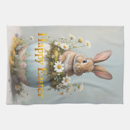Vintage Easter Bunny with daisies キッチンタオル