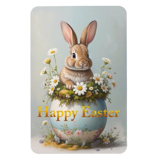 Vintage Easter Bunny with daisies マグネット (縦)