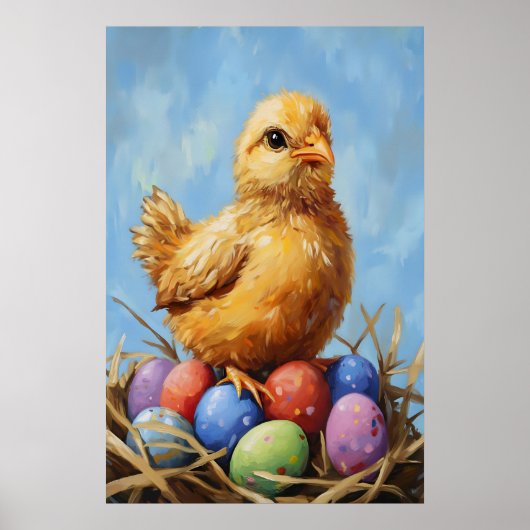 Vintage Easter Chick Art Print, Pastel Farmhouse ポスター (正面)