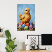 Vintage Easter Chick Art Print, Pastel Farmhouse ポスター (ホームオフィス)