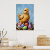 Vintage Easter Chick Art Print, Pastel Farmhouse ポスター (キッチン)