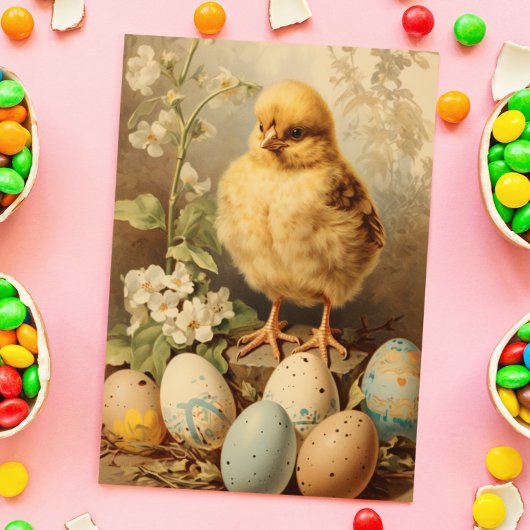 Vintage Easter Chick Basket ポストカード