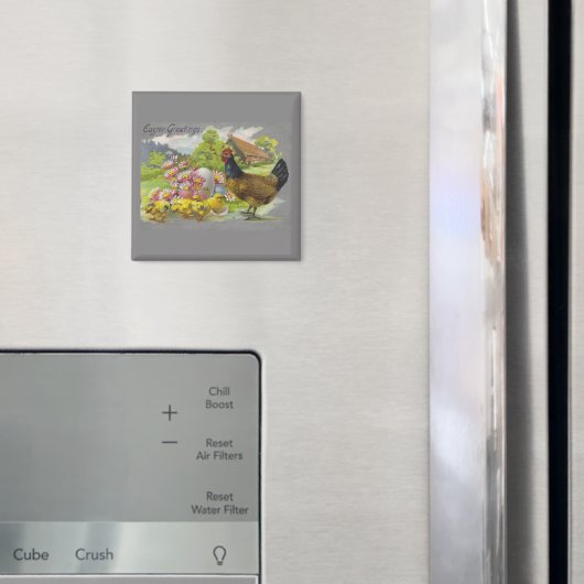 Vintage Easter Chicks & Rooster Gray Design マグネット (インサイチュ (冷蔵庫))