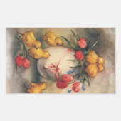 Vintage Easter Chicks with Red Tulip Flowers 長方形シール (正面)