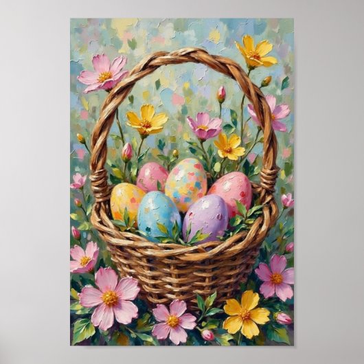 Vintage Easter Egg Basket Spring Art ポスター (正面)
