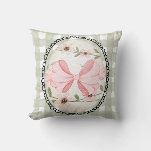 Vintage Easter Egg Bow Spring クッション (正面)