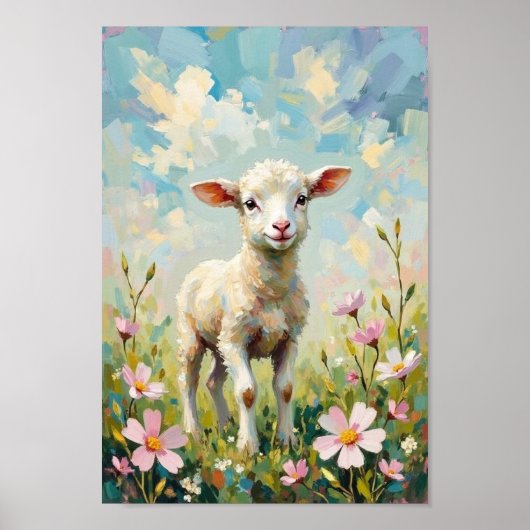 Vintage Easter Lamb Spring Countryside Art ポスター (正面)