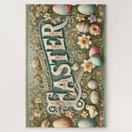 Vintage Easter Postcard Ornate Floral Egg Scene ジグソーパズル