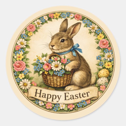 Vintage Easter Rabbit ラウンドシール (正面)