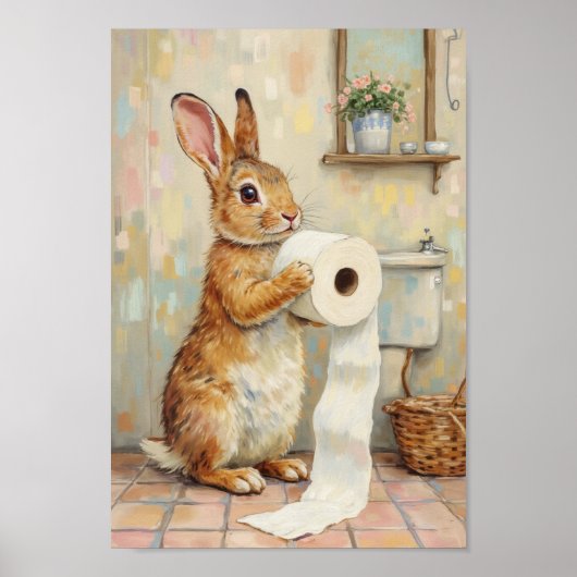 Vintage Easter Rabbit Bathroom Wall Art ポスター (正面)