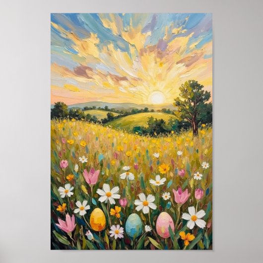 Vintage Easter Sunrise Spring Field Art ポスター (正面)