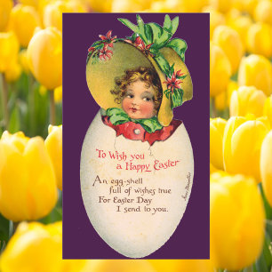 Vintage Easter, Victorian Girl with Bonnet in Egg 長方形シール