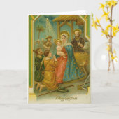 Vintage Edwardian Era Nativity Christmas Card カード (黄色い花)