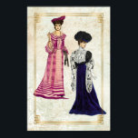 Vintage Edwardian Fashion Models Daywear Dresses ポスター<br><div class="desc">Enjoy this beautiful vintage fashion poster picturing two models in their elegant daytime gowns. One beauty wears shades of pink with a hat and gloves, while the other wears midnight blue velvet with opulent fur stole and beaded trim. Edwardian fashion refers to the clothing that was in style between the...</div>