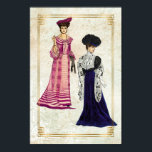 Vintage Edwardian Fashion Models Daywear Dresses ポスター<br><div class="desc">Enjoy this beautiful vintage fashion poster picturing two models in their elegant daytime gowns. One beauty wears shades of pink with a hat and gloves, while the other wears midnight blue velvet with opulent fur stole and beaded trim. Edwardian fashion refers to the clothing that was in style between the...</div>