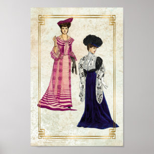 Vintage Edwardian Fashion Models Daywear Dresses ポスター