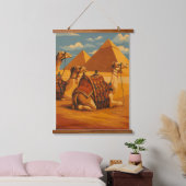 Vintage Egypt Camels & Pyramids – Wood Topped Wall 吊り下げ型タペストリー (寝室)