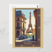 Vintage Eiffel Tower Paris France Travel ポストカード (正面/裏面)