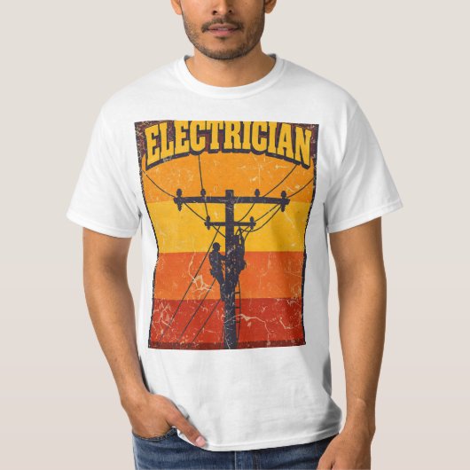 Vintage Electrician Lineman Retro Sunset T-Shirt Tシャツ (正面)