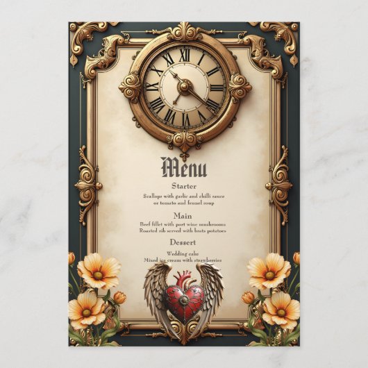 Vintage elegance: an elegant clock and heart. メニュー (正面)