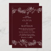 Vintage Elegance Floral Deep Burgundy Wedding 招待状 (正面/裏面)