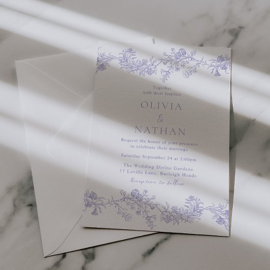 Vintage Elegance: Lilac Floral Wedding 招待状