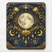 Vintage Elegance Mystical Gold Celestial Monogram  マウスパッド (正面)