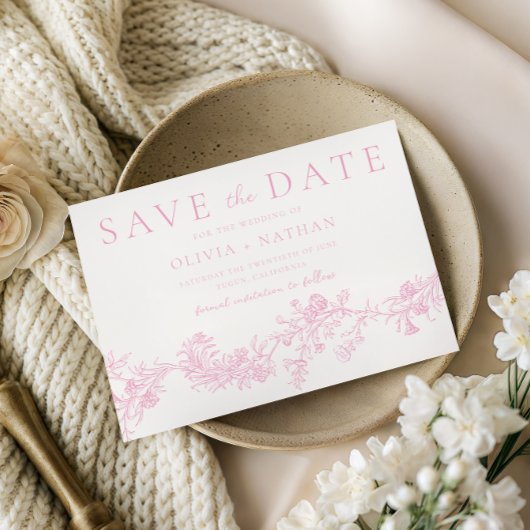 Vintage Elegance: Pink Floral Wedding セーブザデート