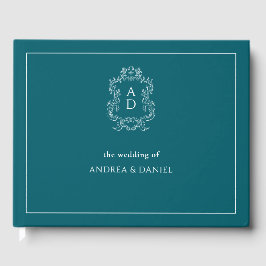 Vintage Elegant Blue With Border Wedding ゲストブック