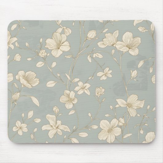 Vintage Elegant Botanical Line Art マウスパッド (正面)