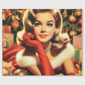 Vintage Elegant Christmas Girl ラッピングペーパー (フラット)