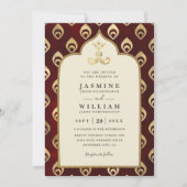 Vintage Elegant Emerald Peacock QR Code Wedding 招待状 (正面)