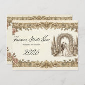 Vintage Elegant Floral Wedding Invitation Postcard ポストカード (正面/裏面)