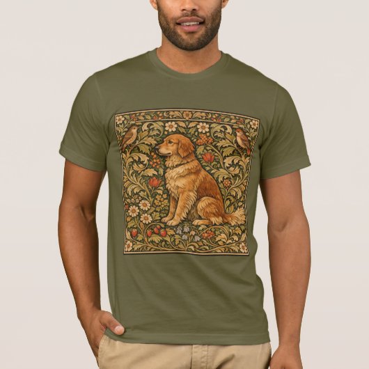 Vintage elegant Golden Retriever boho painting Tシャツ (正面)