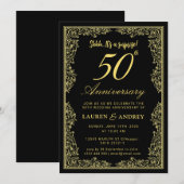 Vintage Elegant Golden Wedding Anniversary 招待状 (正面/裏面)