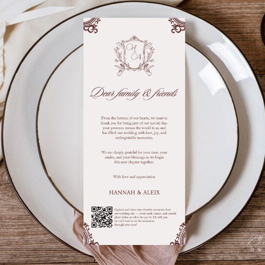 Vintage Elegant Handwriting Wedding Dinner  メニュー