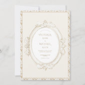 Vintage Elegant Neutral Damask Wedding 招待状 (正面)