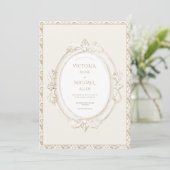 Vintage Elegant Neutral Damask Wedding 招待状 (スタンド正面)