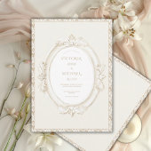 Vintage Elegant Neutral Damask Wedding 招待状