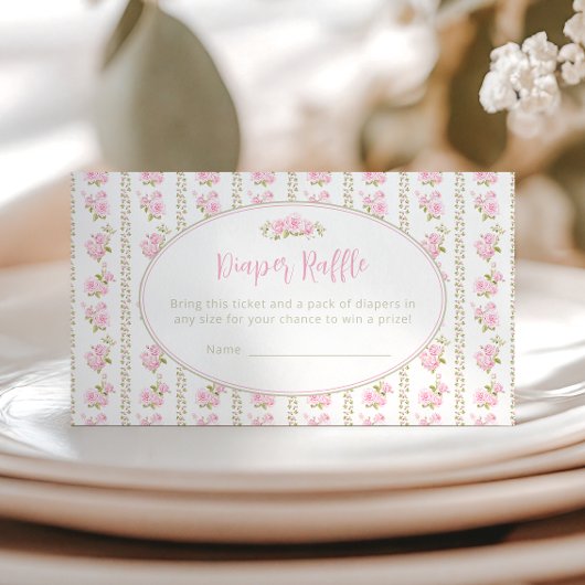 Vintage Elegant Pink Floral Diaper Raffle エンクロージャーカード